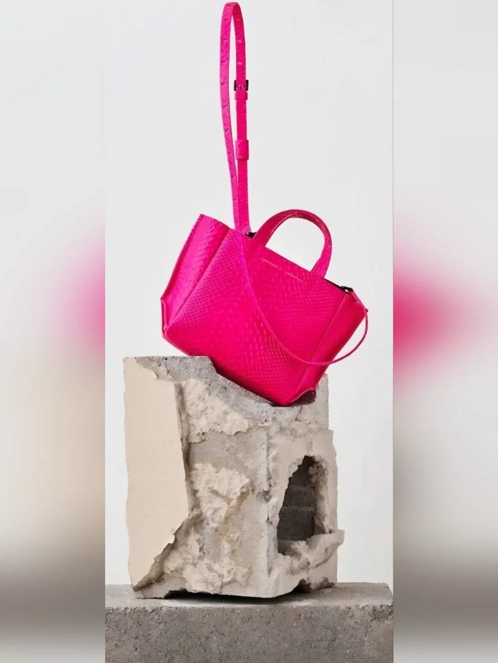Vibrant Pink Leather Python Textured Mini Tote Bag